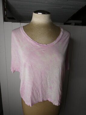 James Perse Size 1 Light Pink White Knit Crop Tee Short Sleeve Top Viscose Scoop